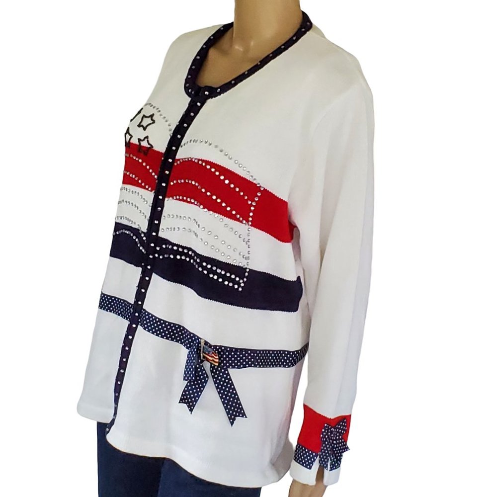 HSN Storybook Knits 2 Piece Sweater Set Women's 1X Cardigan & Tank Americana